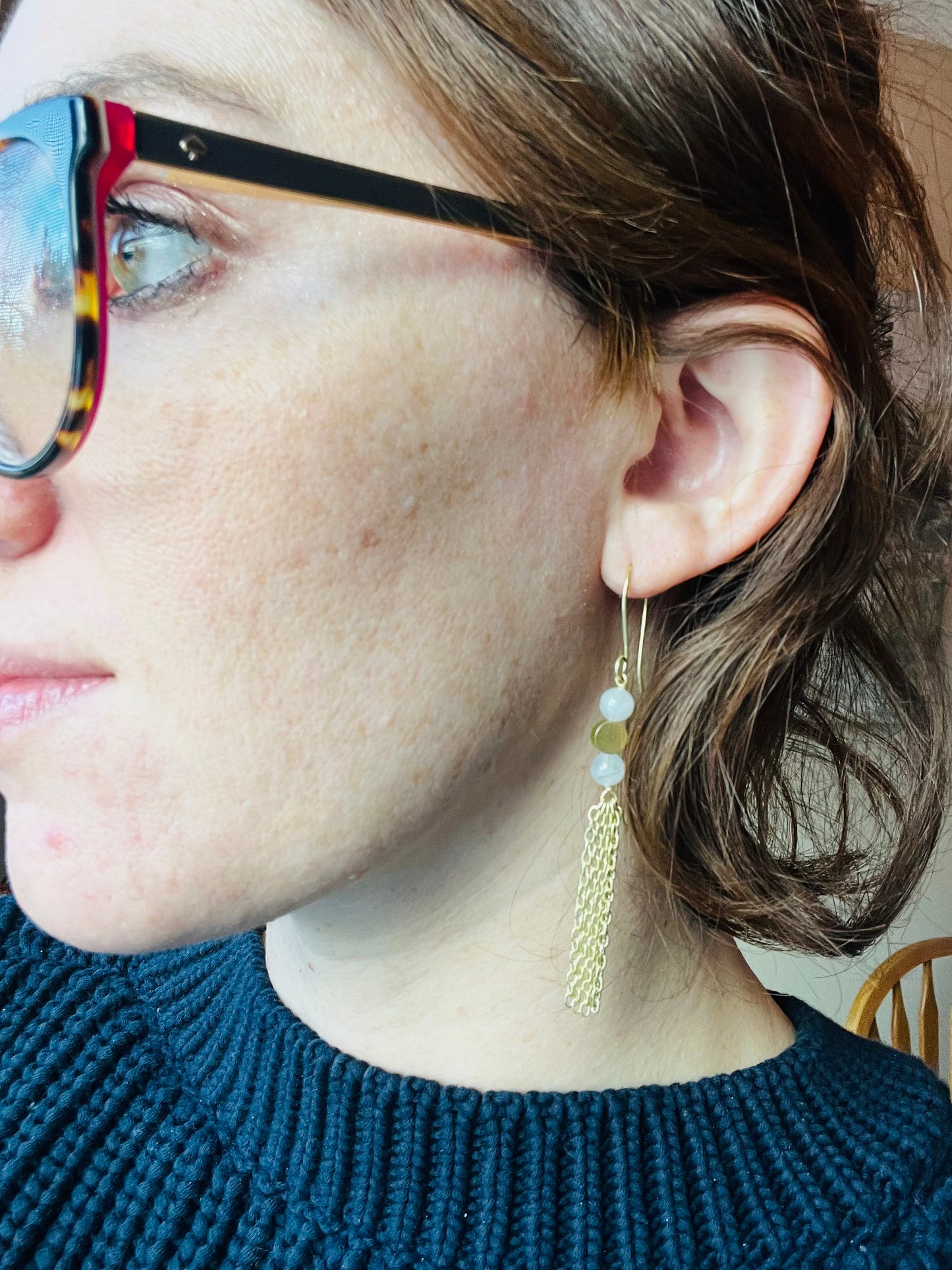 White Stone Chain Dangle Earrings