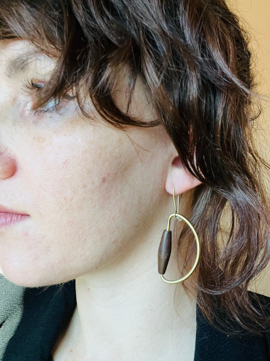 Gold & Natural Mango Wood Geometric Modern Dangle Earring