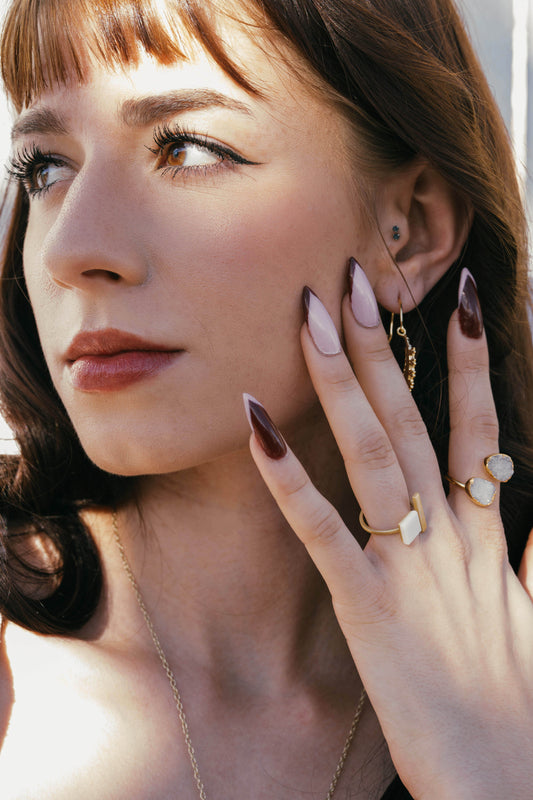 Double Adjustable Druzy Stone 18K Real Gold Plating Ring