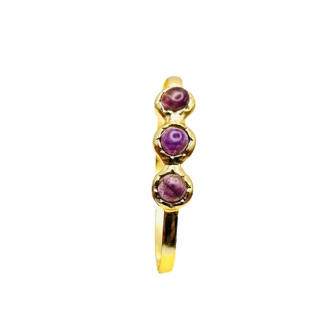 Cuff Bracelet Amethyst 18K Real Gold Plating- Adjustable