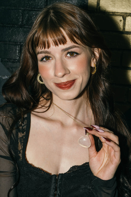 Gold Rose Quartz Pendant Necklace