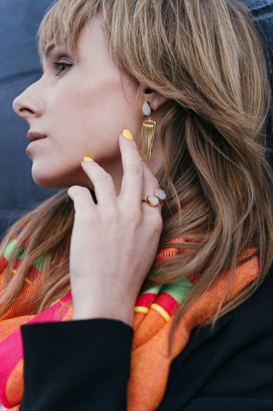 Charmed Moonstone Dangle 18K Gold Plated Earrings