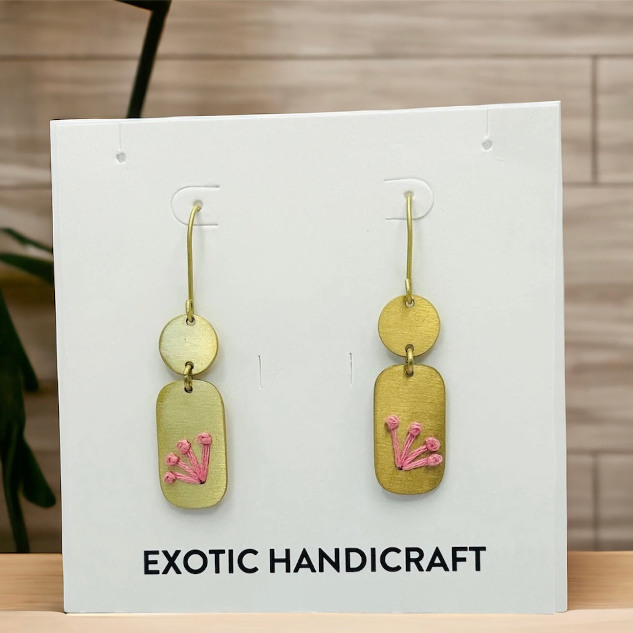 Pink Threaded Gold Geometric Dangle Earrings