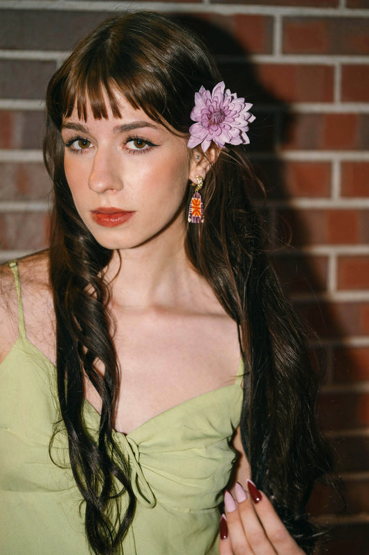 Printed Fabric Dangle Gold Earrings