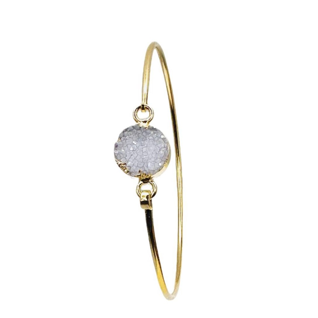 Cuff Bracelet Druzy Stone 18K Real Gold Plating- Adjustable