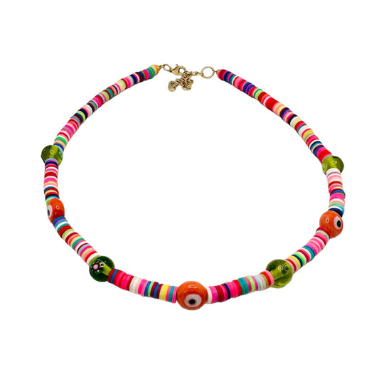Pink Fun Evil Eye Glass Beaded Necklace