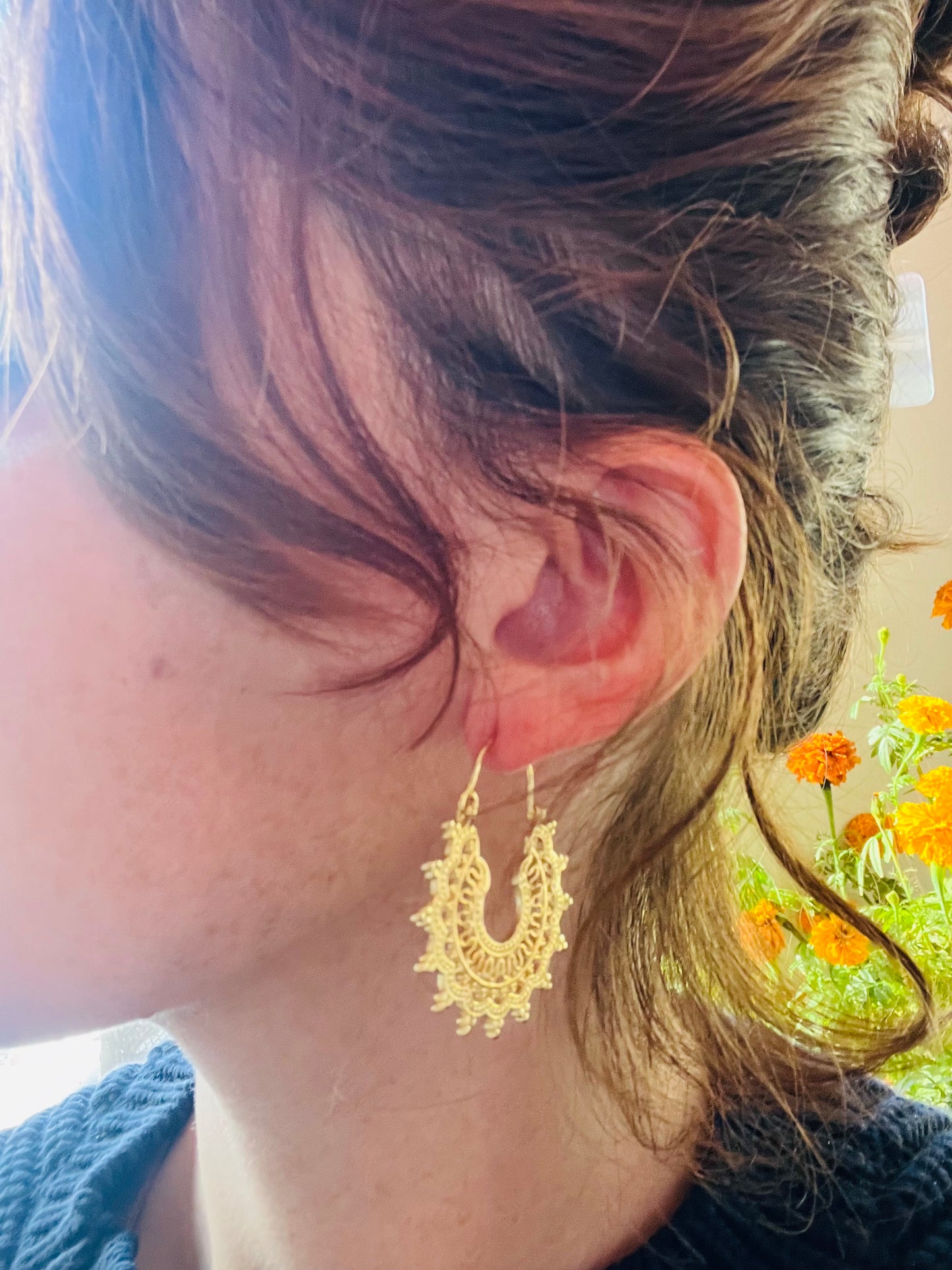 Intricate Golden Royal Hoops 18K Gold Plated Earrings