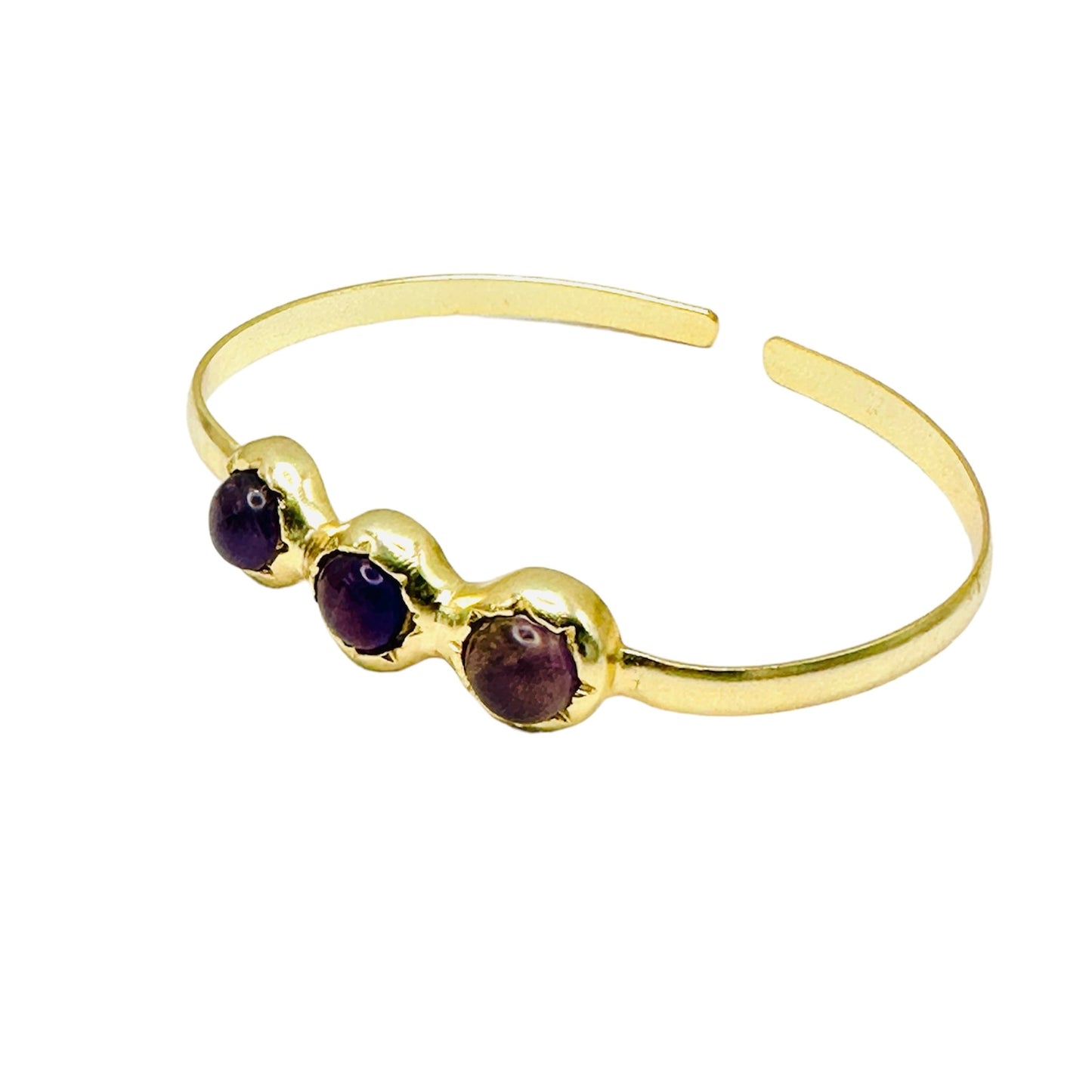 Cuff Bracelet Amethyst 18K Real Gold Plating- Adjustable