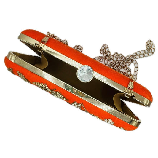 Orange Velvet Party Handbag Clutch Purse by Merry Dove