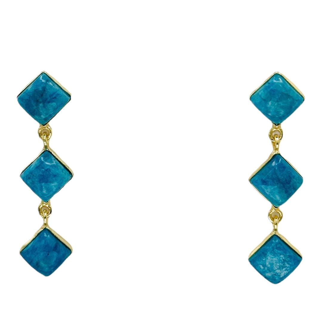 3-Tier Amazonite 18K Gold Plated Earrings