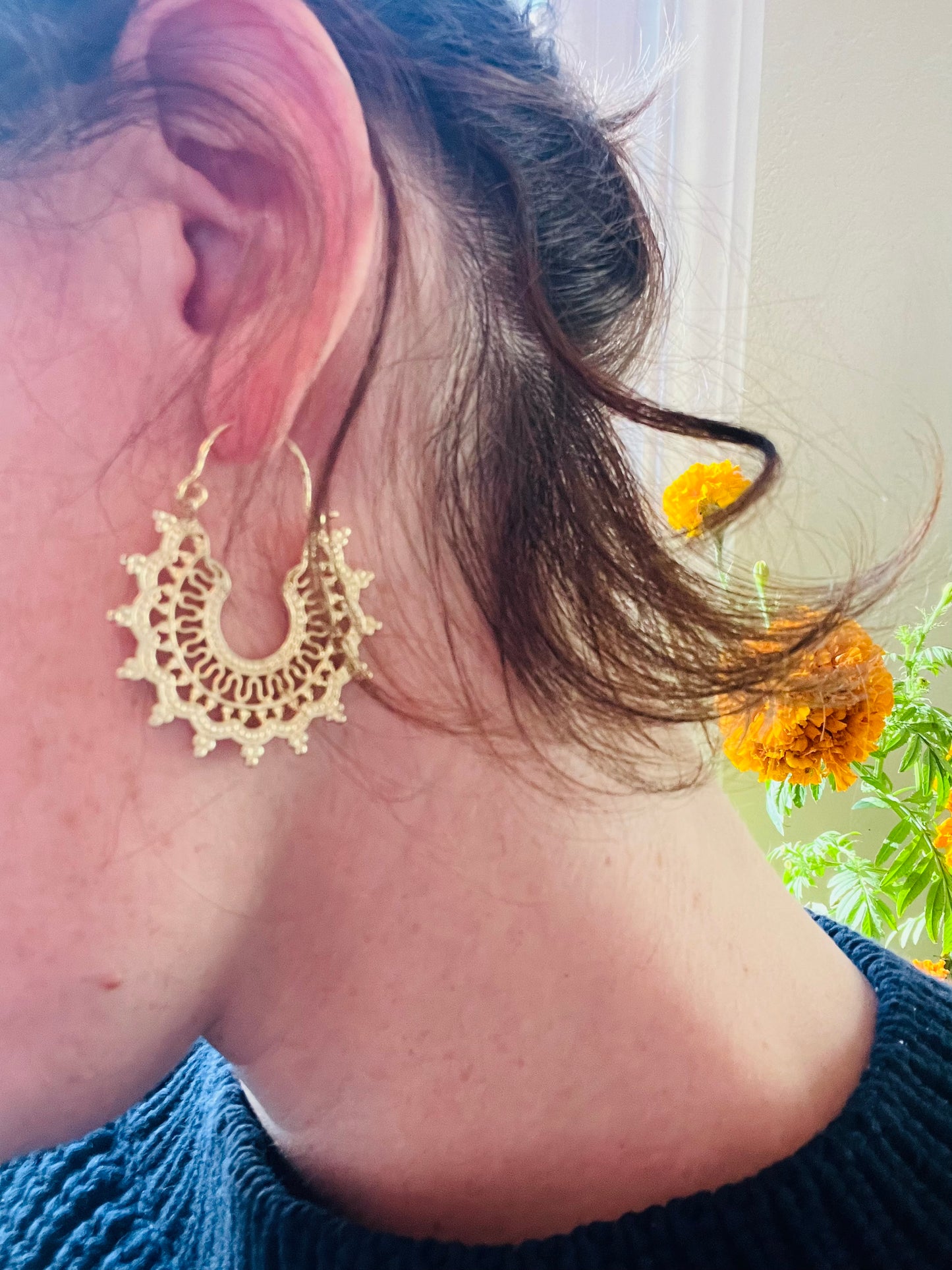 Intricate Golden Royal Hoops 18K Gold Plated Earrings