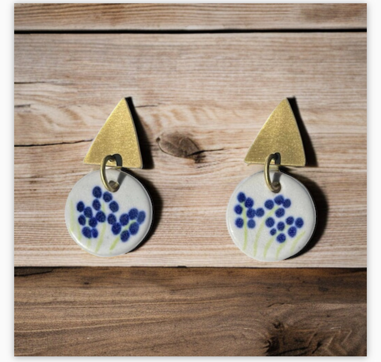 Celeste Charm - Hand Painted Ceramic and Gold Triangle Earrings