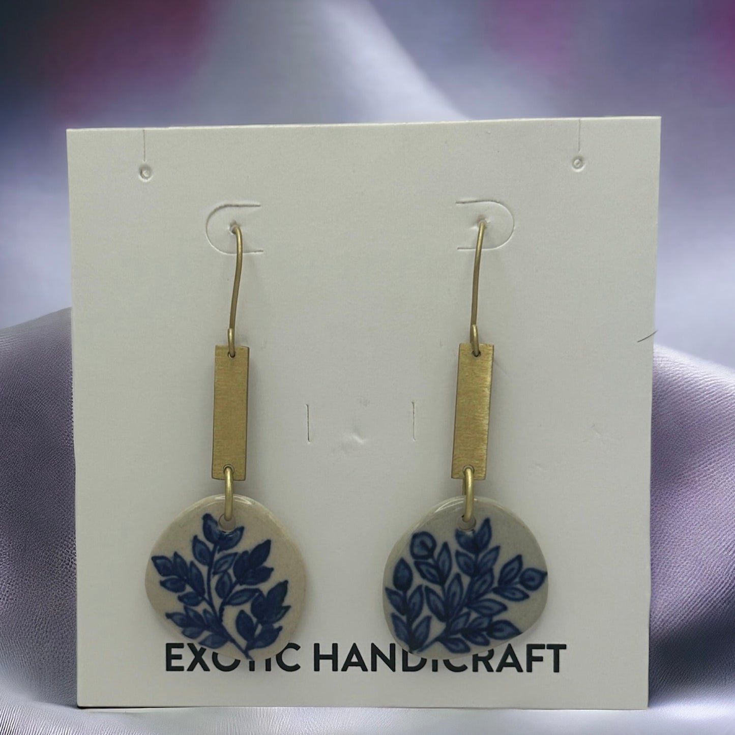 Hand Painted Ceramic and Gold Dangle Earrings