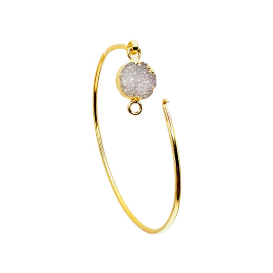 Cuff Bracelet Druzy Stone 18K Real Gold Plating- Adjustable