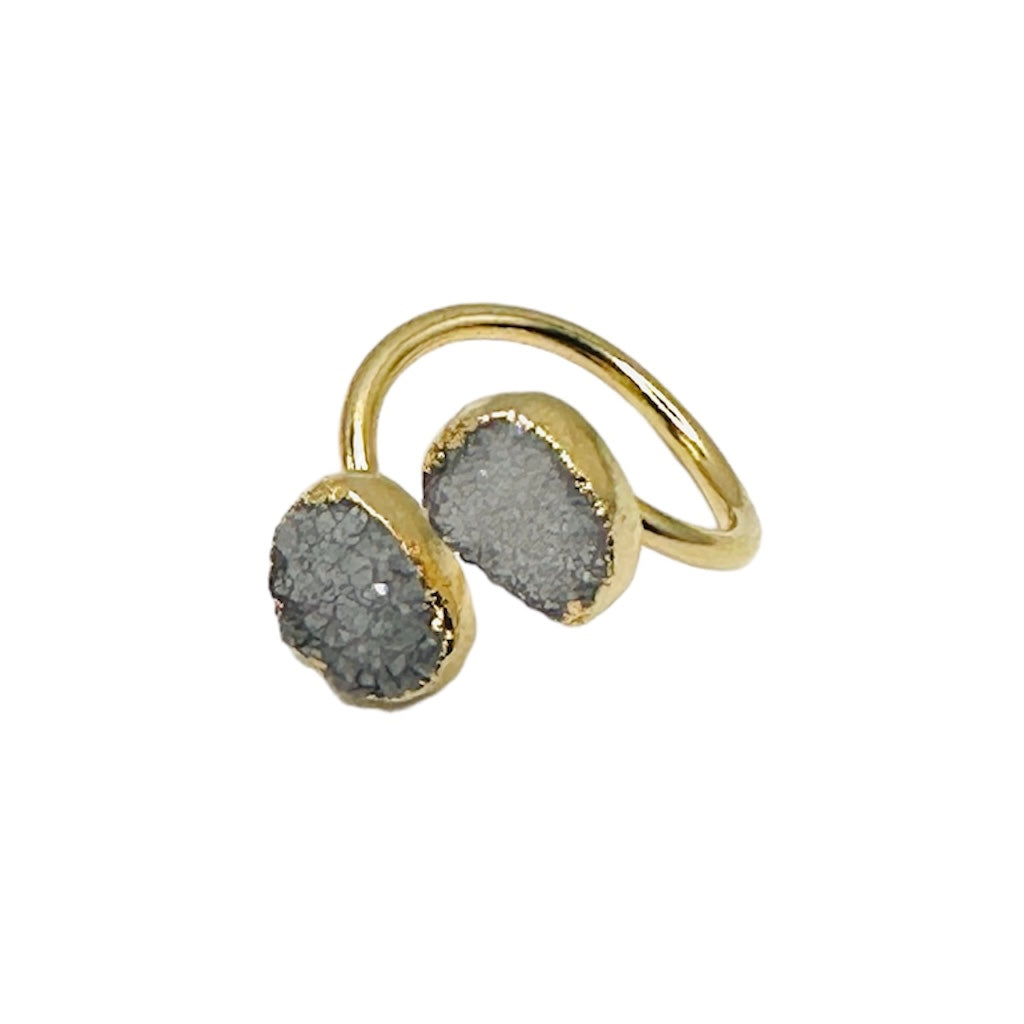 Double Adjustable Druzy Stone 18K Real Gold Plating Ring