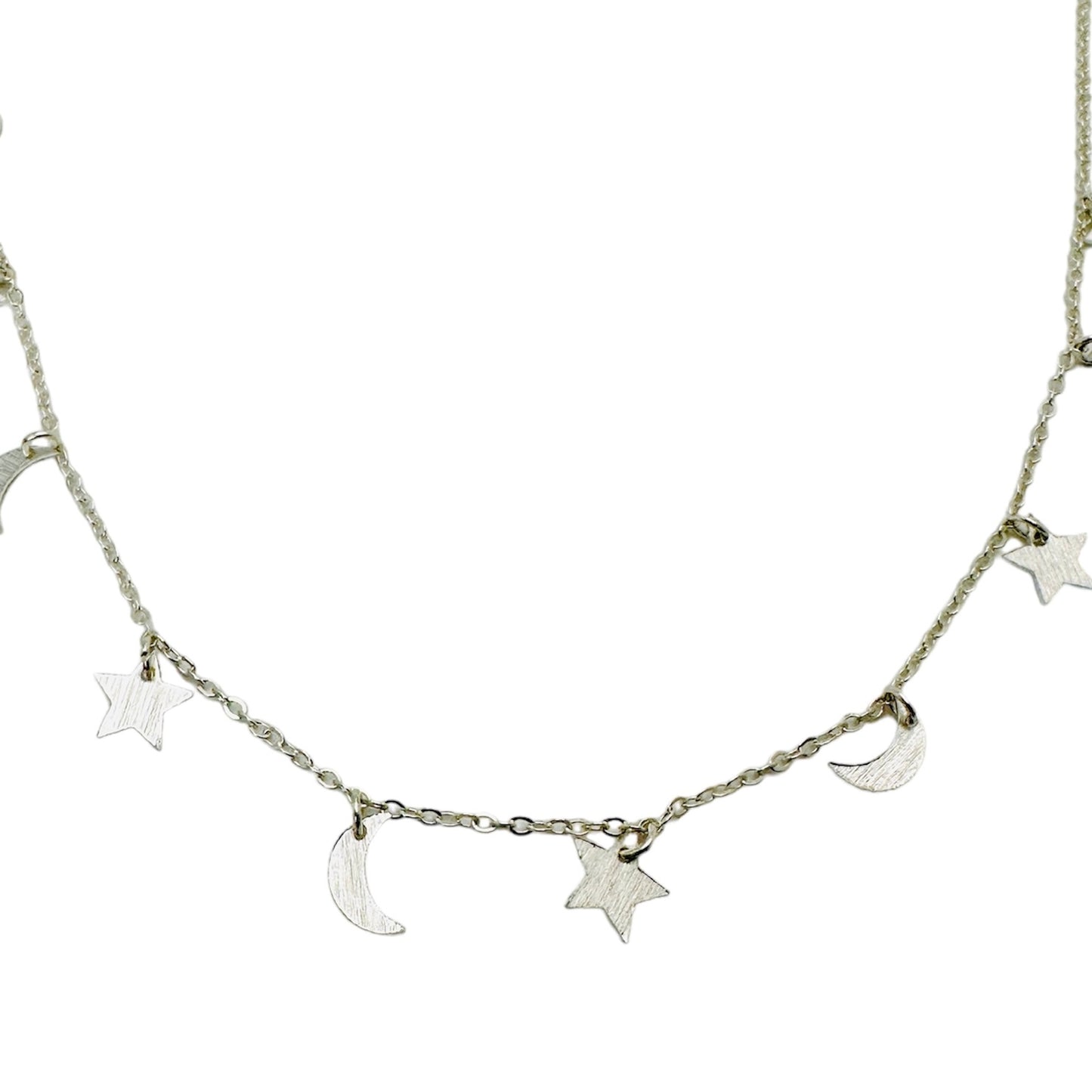 Star and Moon Trinket Sterling Silver Necklace