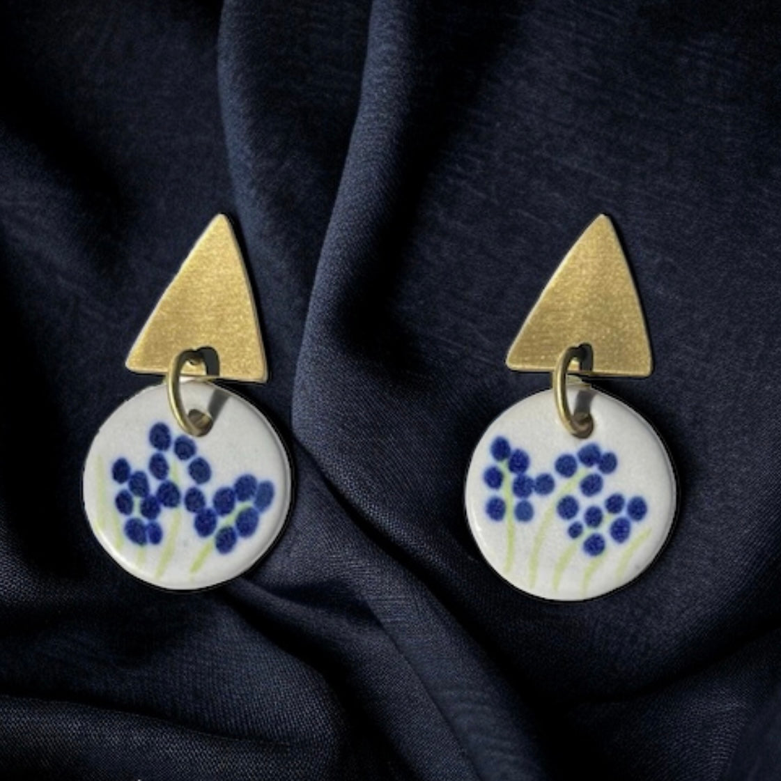 Celeste Charm - Hand Painted Ceramic and Gold Triangle Earrings