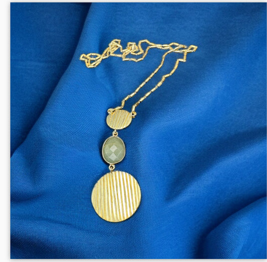Double Gold and Aquamarine Pendant Necklace