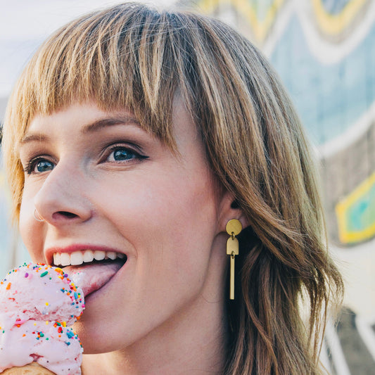 Long Dainty Bar Gold Dangle Earrings
