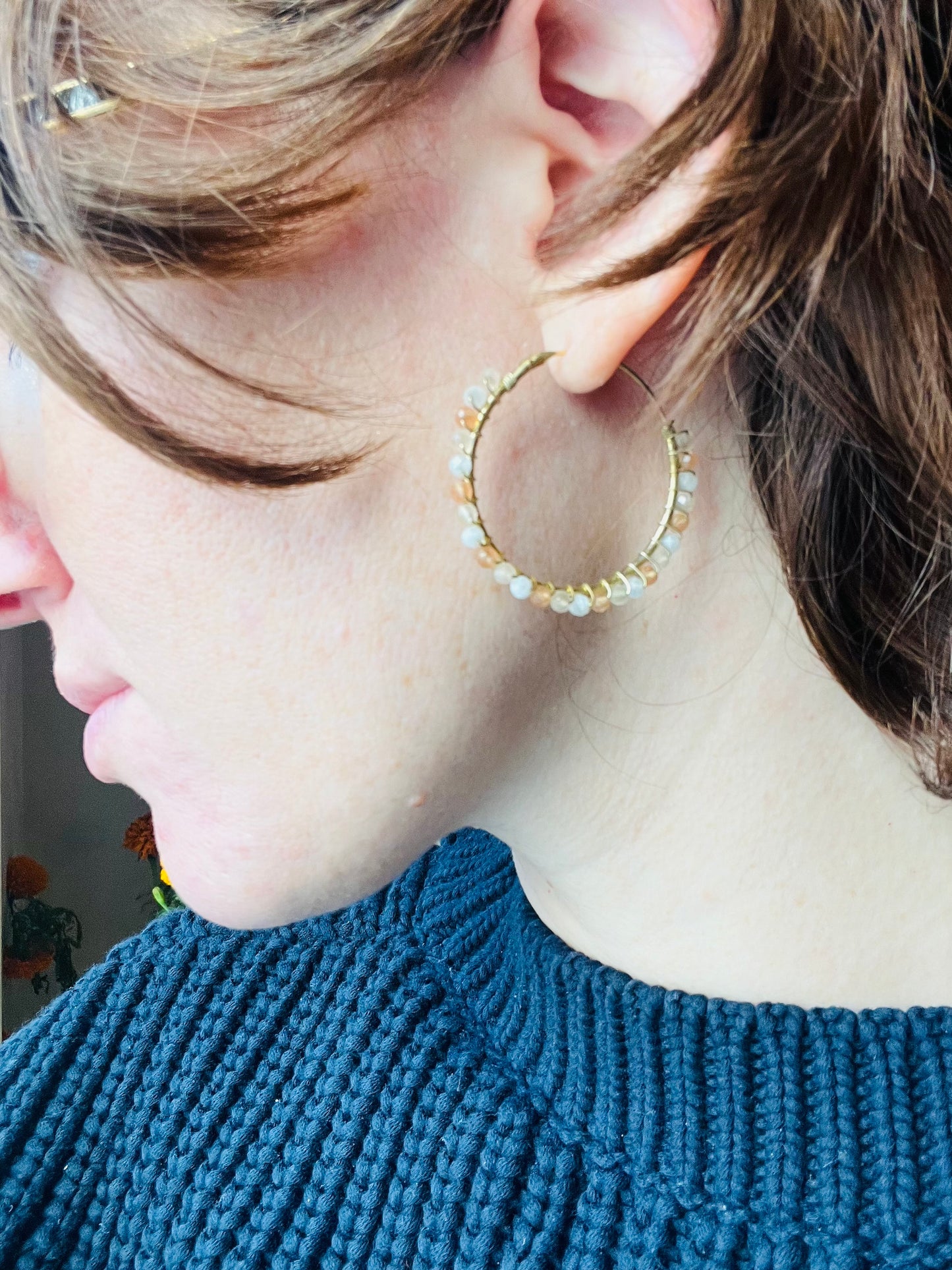 Multi-Stone Shimmer Hoop 18K Gold Plated Earrings