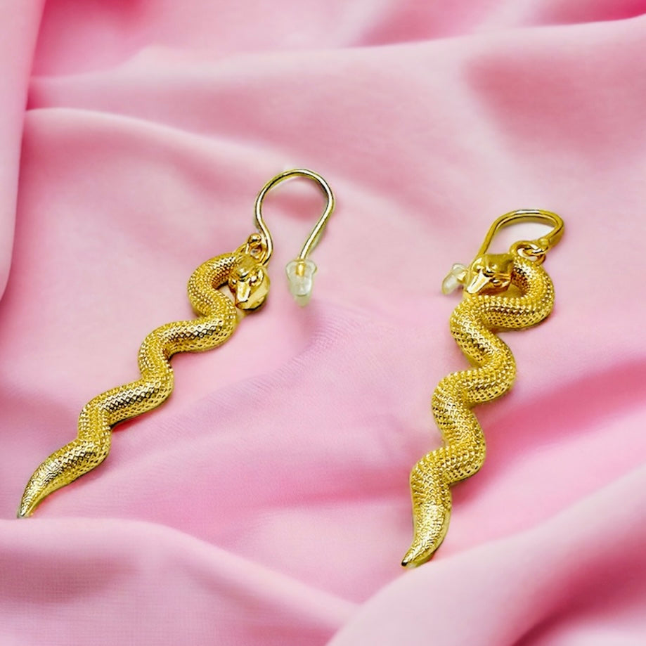 Snake Charm 18K Gold Plated Dangle Earrings