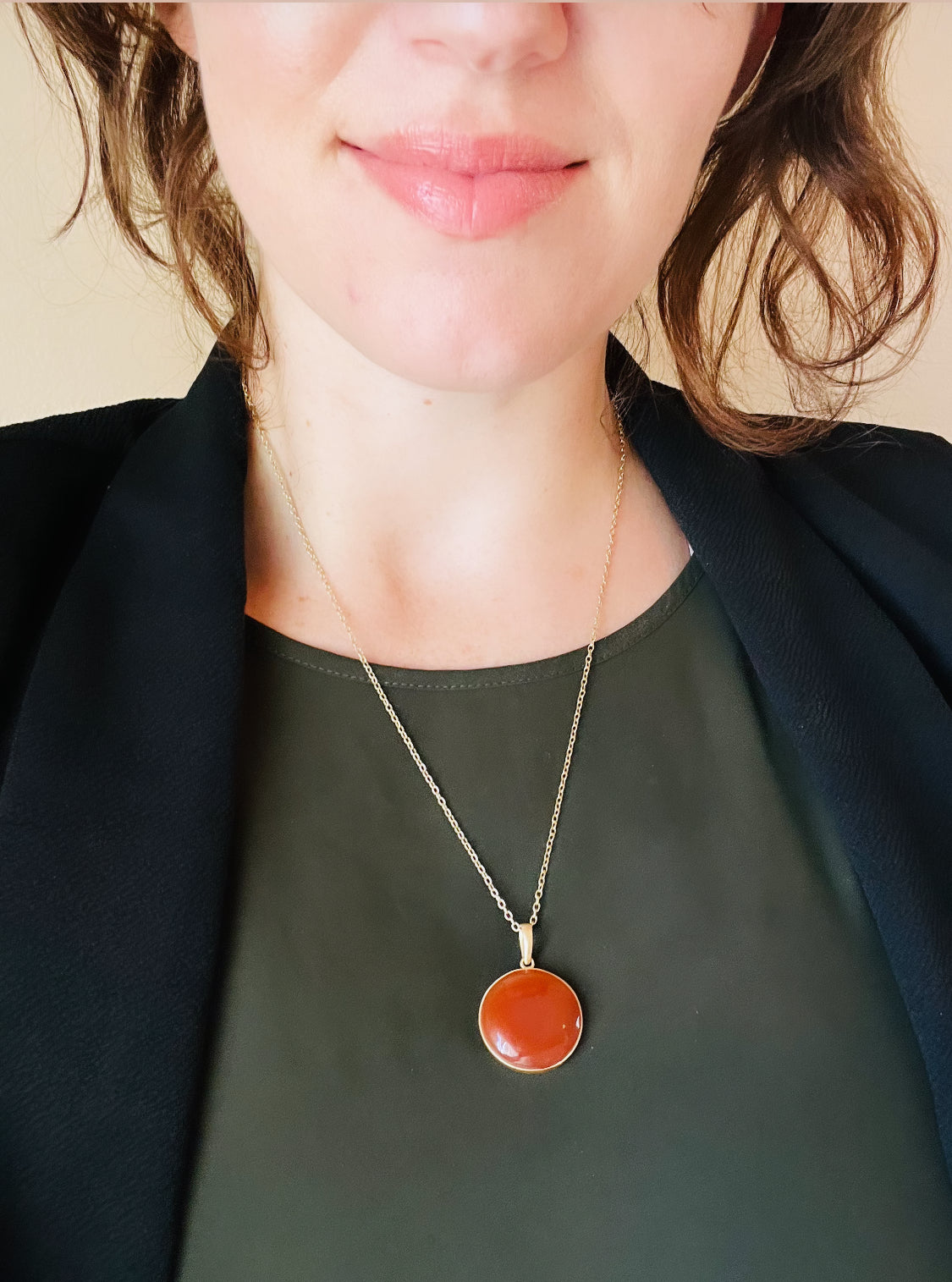 Red Onyx Gold Handmade Pendant Necklace