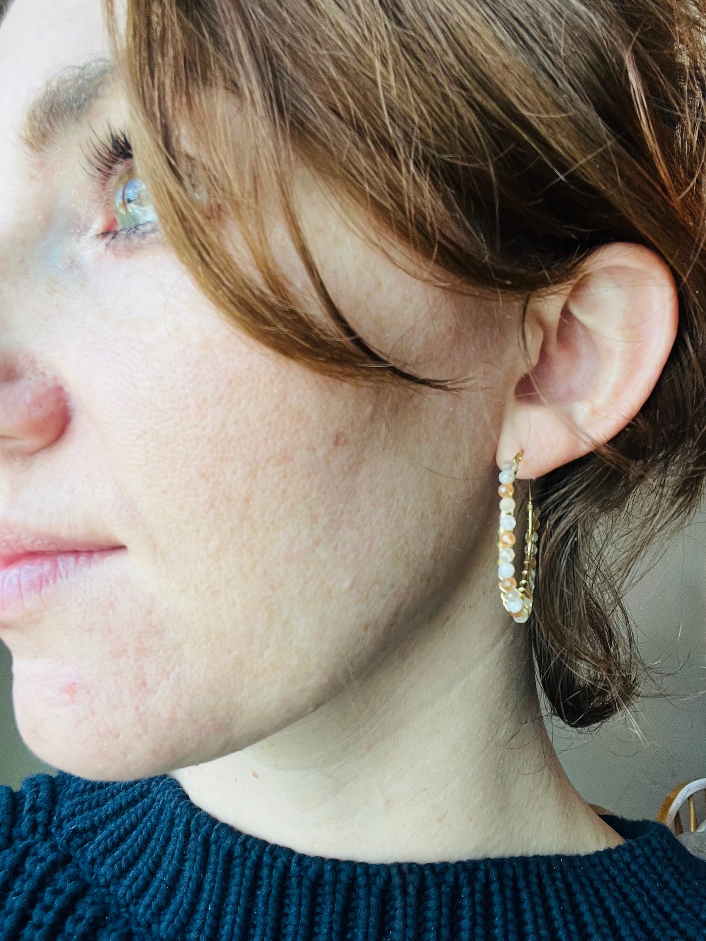 Multi-Stone Shimmer Hoop 18K Gold Plated Earrings