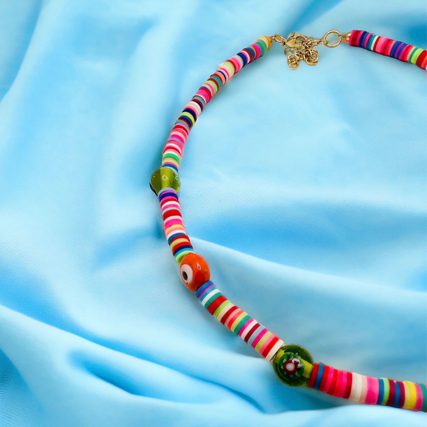 Pink Fun Evil Eye Glass Beaded Necklace