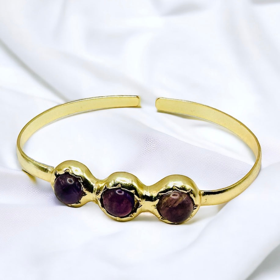Cuff Bracelet Amethyst 18K Real Gold Plating- Adjustable