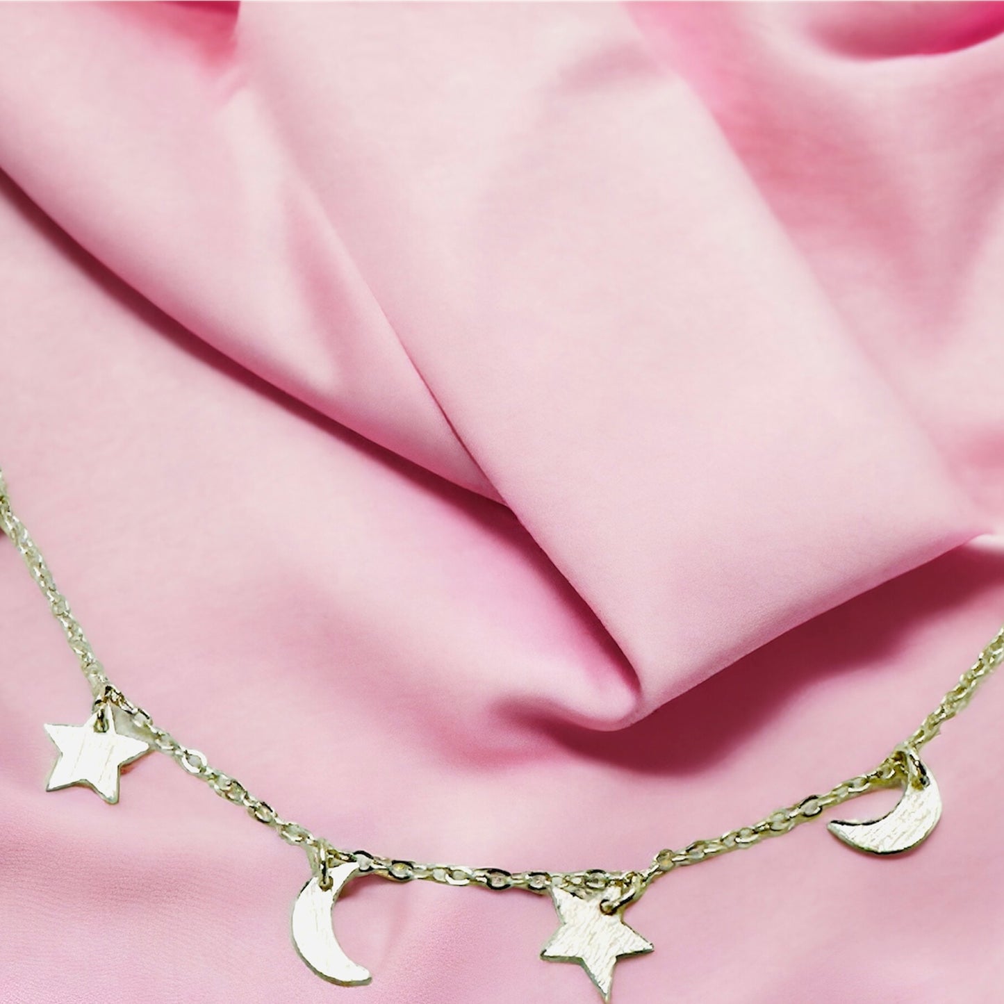 Star and Moon Trinket Sterling Silver Necklace