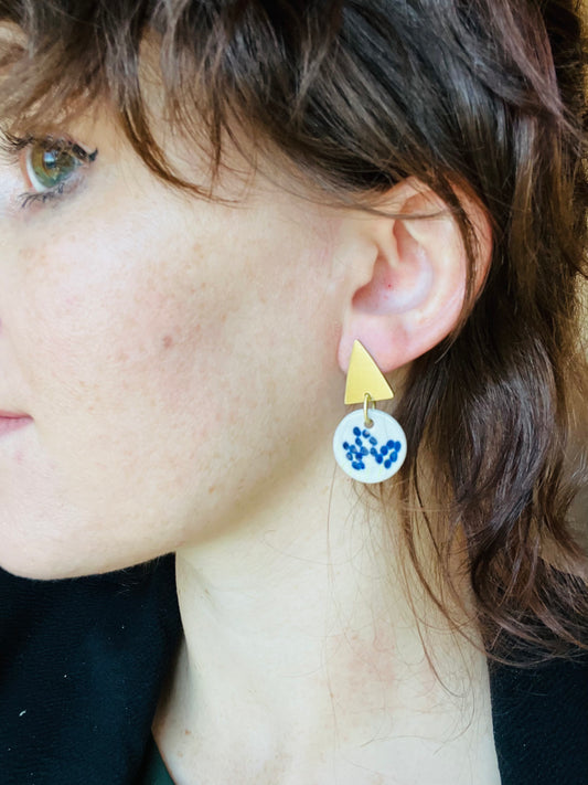 Celeste Charm - Hand Painted Ceramic and Gold Triangle Earrings