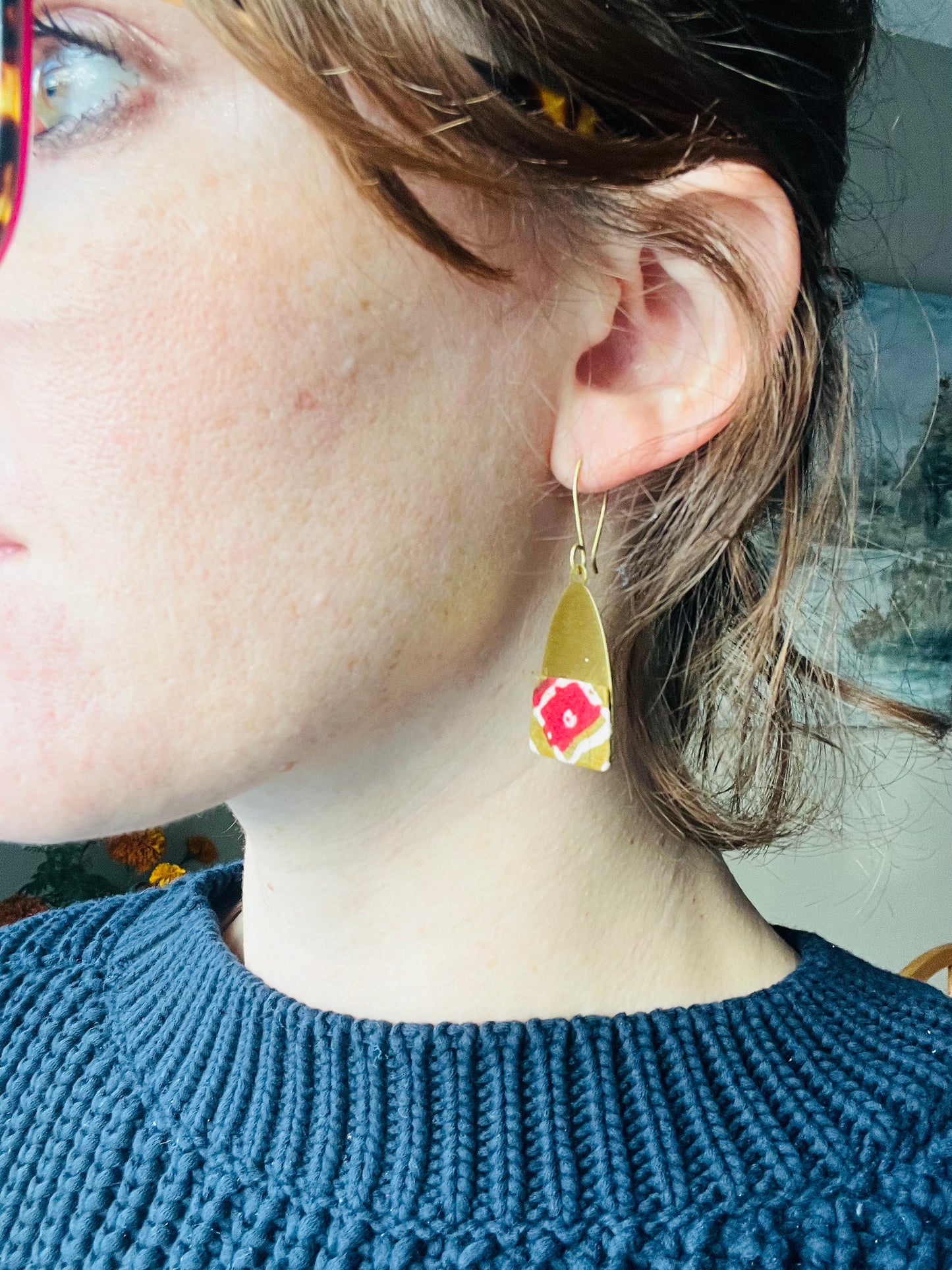 Red Bell Dangle Gold Earrings