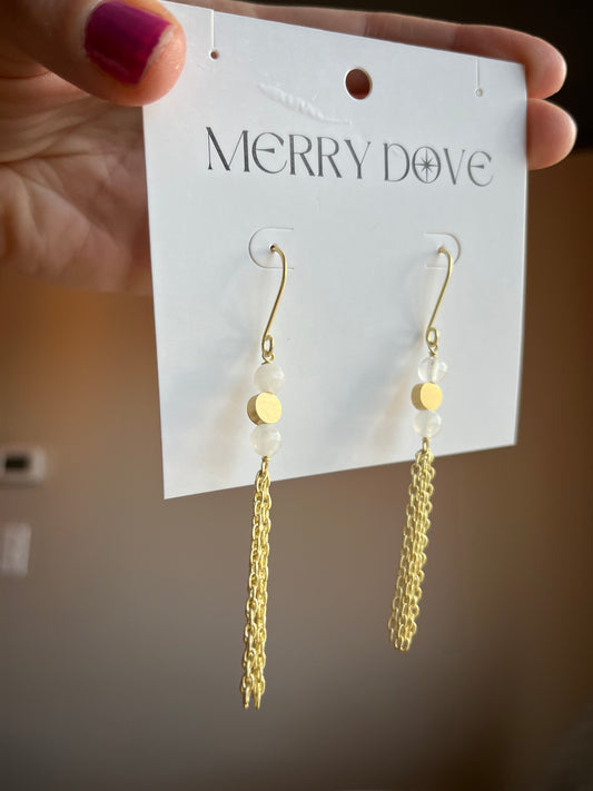 White Stone Chain Dangle Earrings