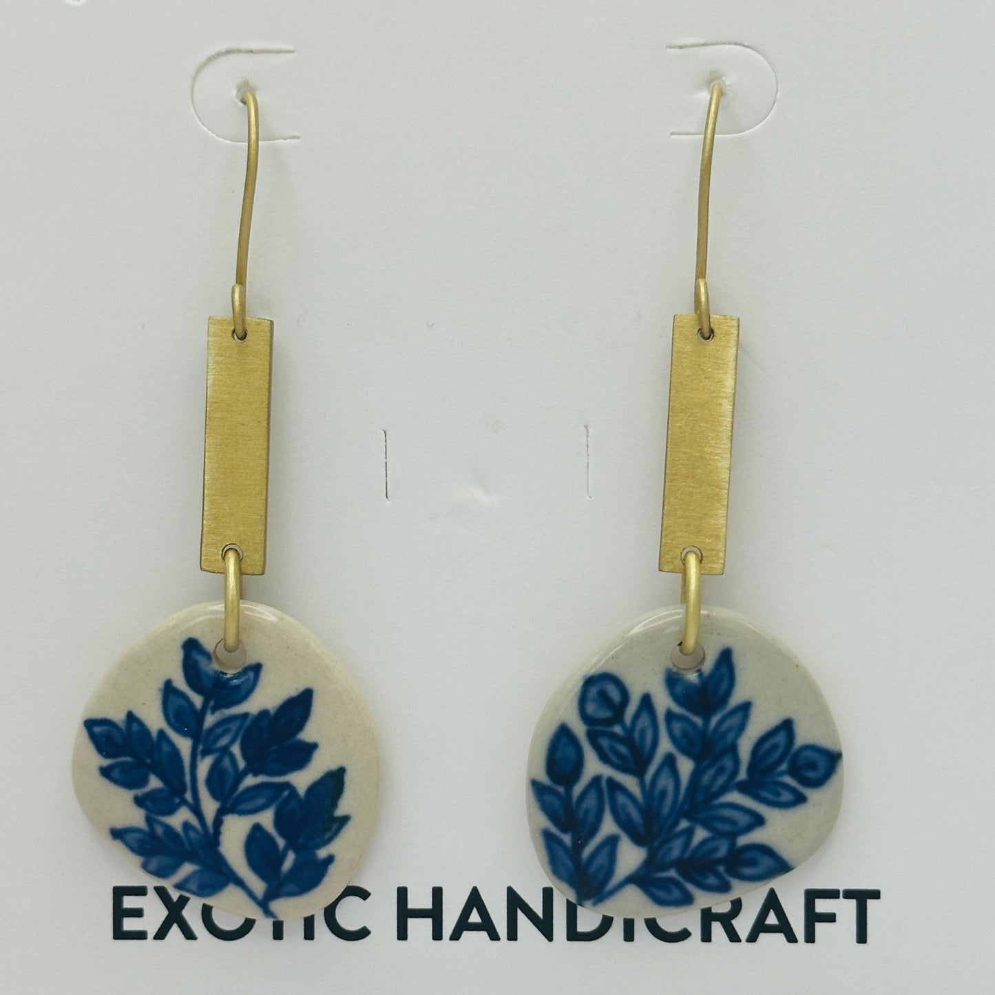 Hand Painted Ceramic and Gold Dangle Earrings