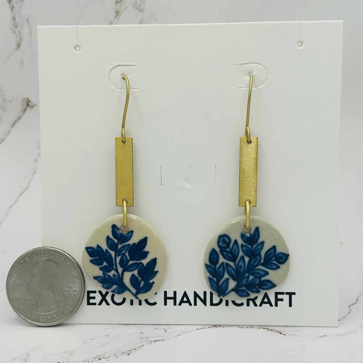 Hand Painted Ceramic and Gold Dangle Earrings