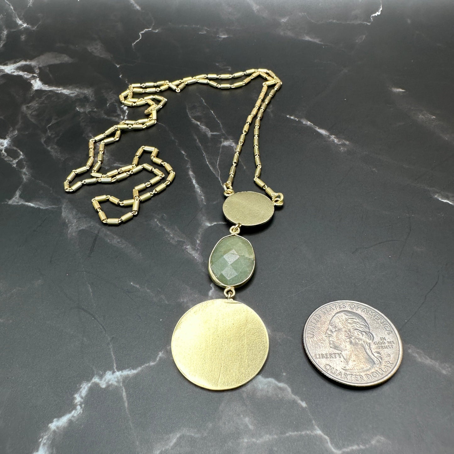 Double Gold and Aquamarine Pendant Necklace