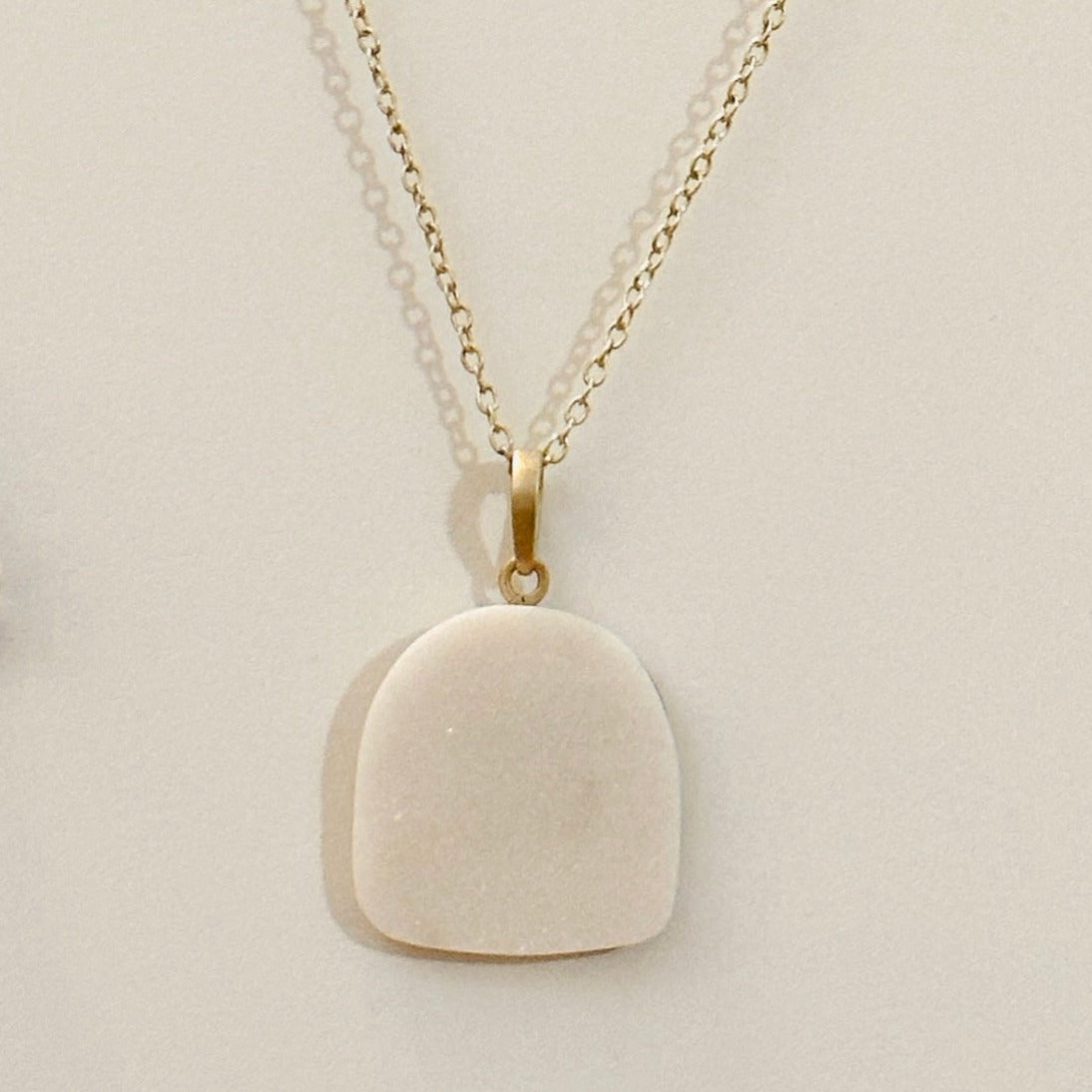 Sun Moon- White Marble and Gold Double sided Pendant Necklace