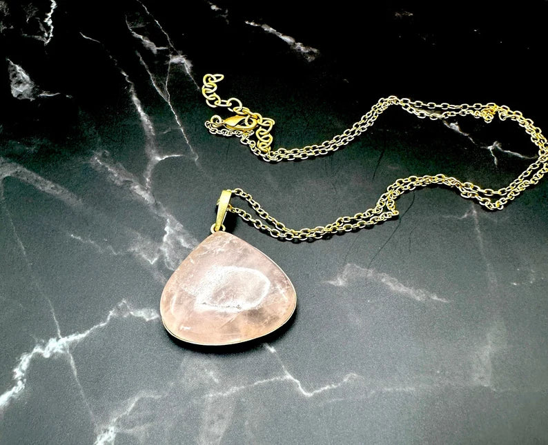 Gold Rose Quartz Pendant Necklace