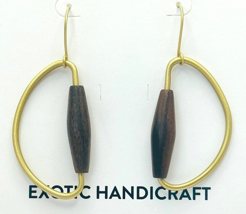 Gold & Natural Mango Wood Geometric Modern Dangle Earring