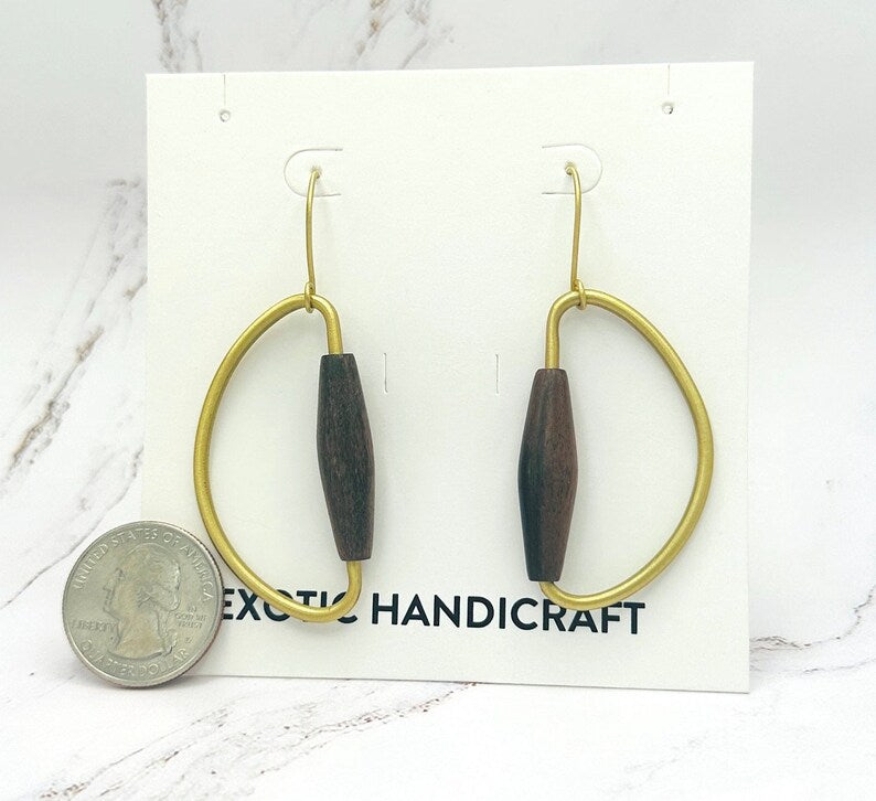 Gold & Natural Mango Wood Geometric Modern Dangle Earring
