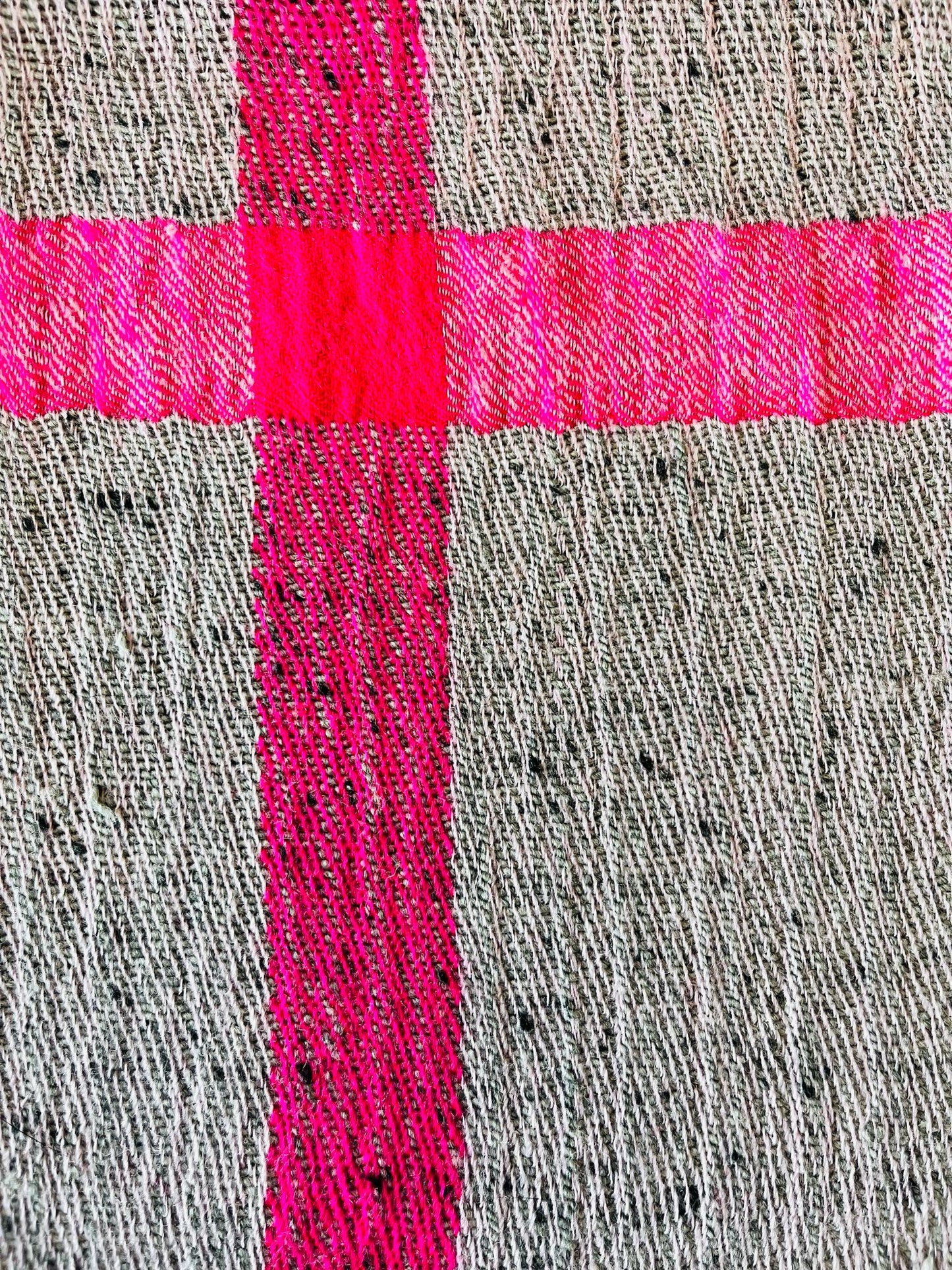 Gorgeous Pink-Gray with Vibrant Pink Linework Handloom Woven - Yak Wool Scarf