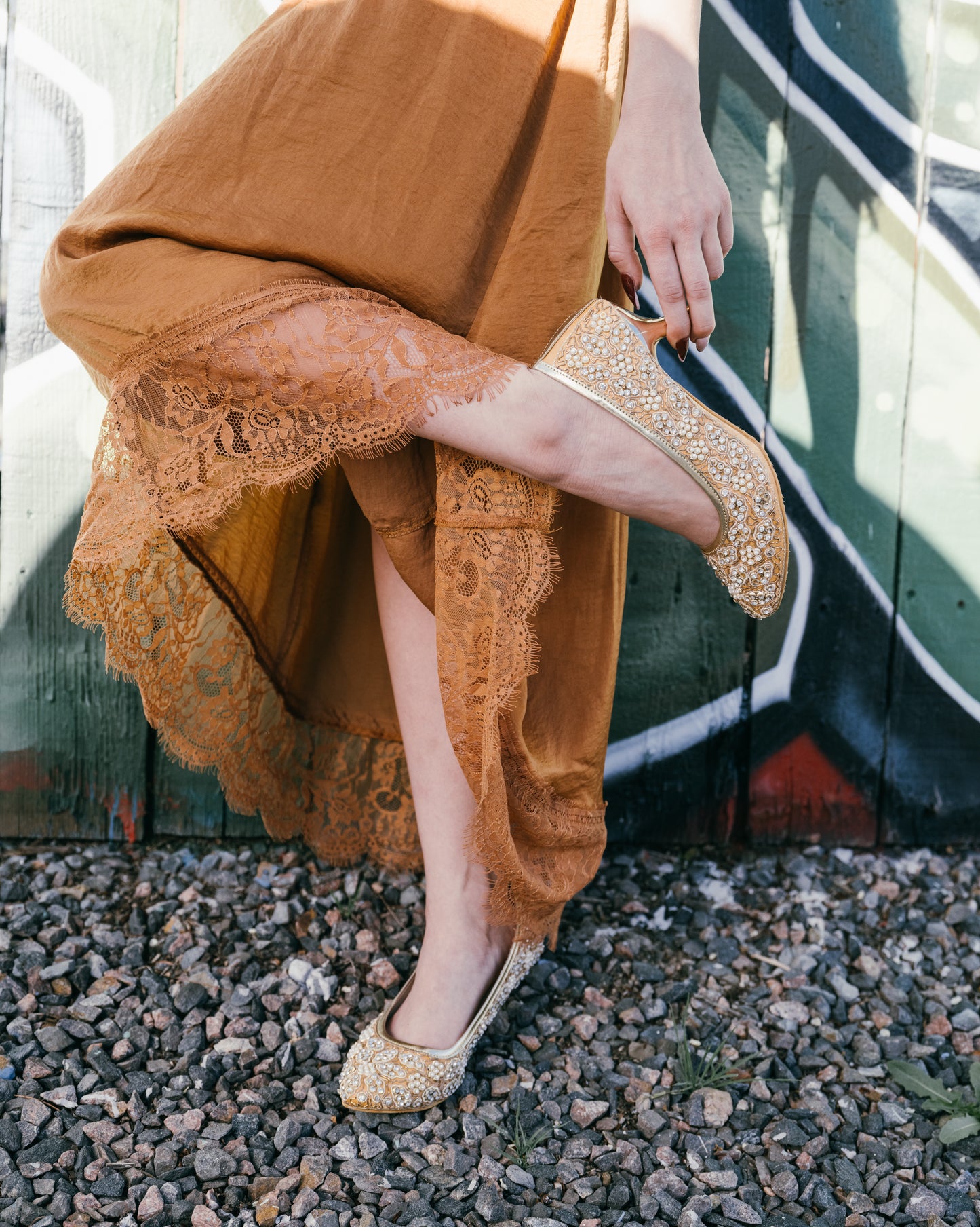 Gold Flower Pearl Heels