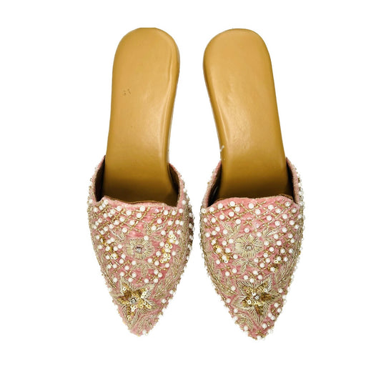 Pink Princess Pearl Mule Heels