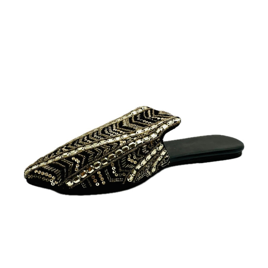 Sparkling Black Mule Flat Shoes