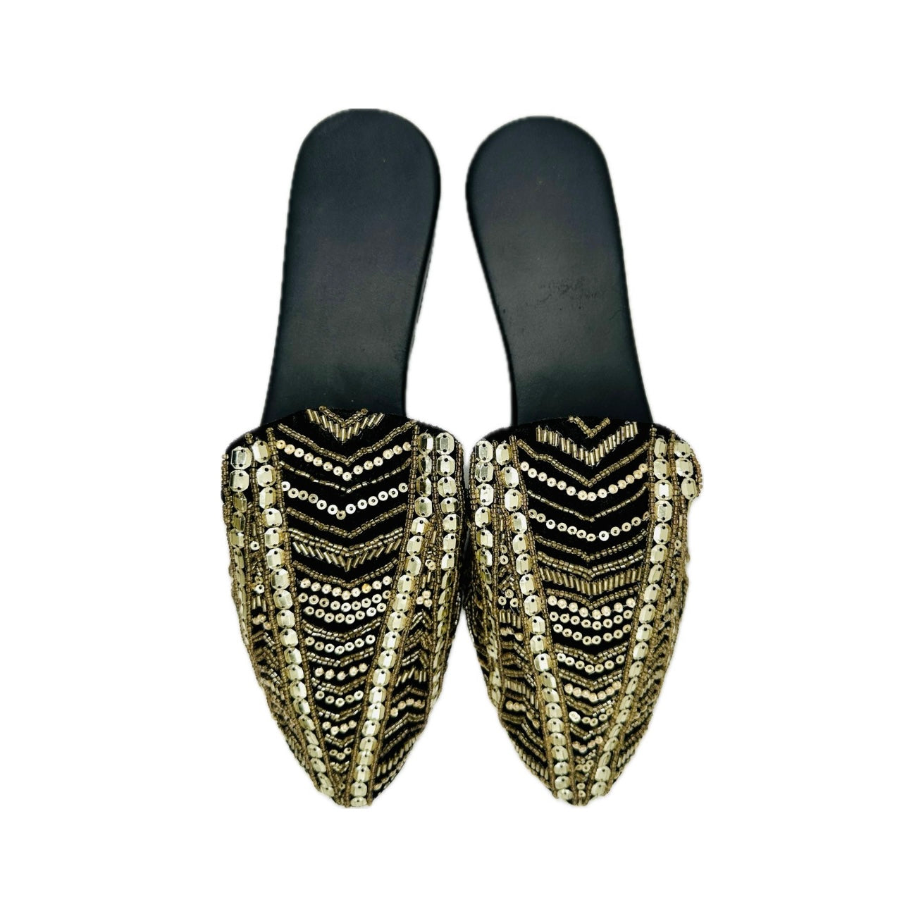 Sparkling Black Mule Flat Shoes