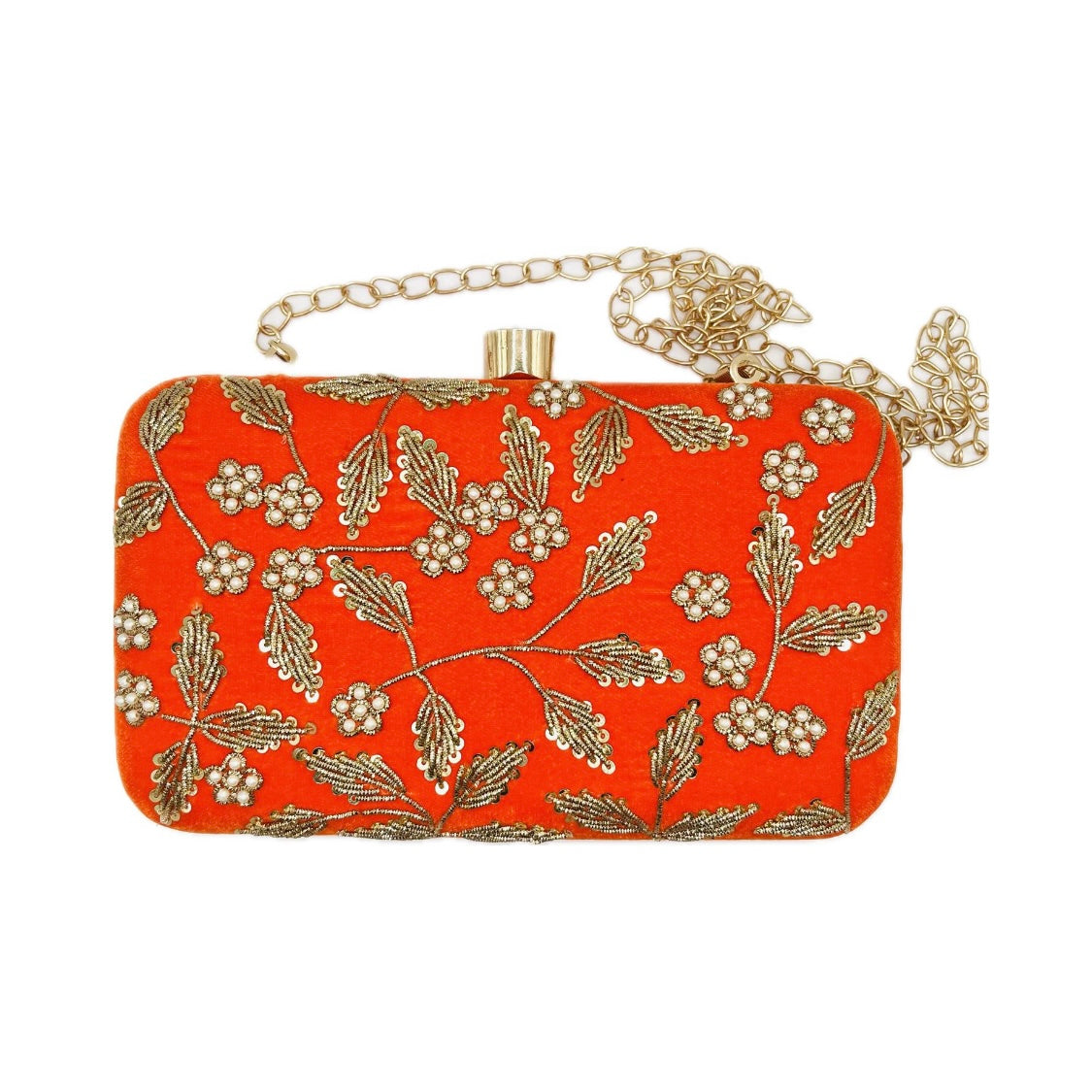 Orange Velvet Party Handbag Clutch Purse by Merry Dove