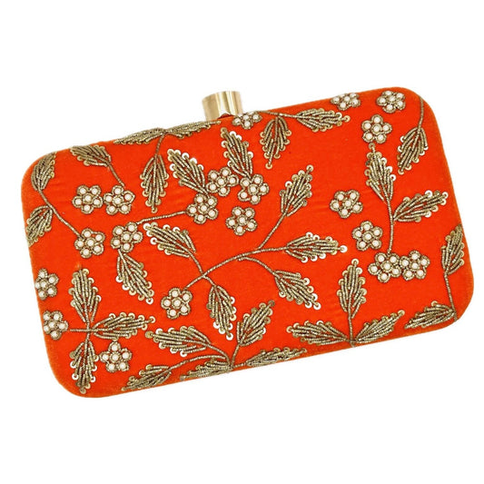 Orange Velvet Party Handbag Clutch Purse by Merry Dove