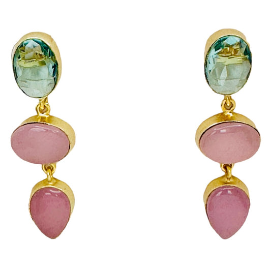 Pink Chalcedony Earrings - 18K Gold Plated