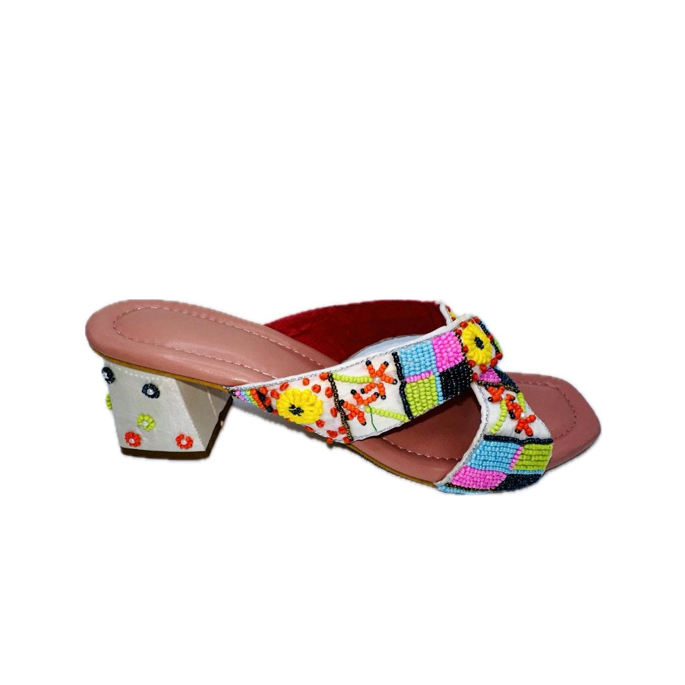 Let's Go Travel Beaded Crossover Strap Heel Sandal