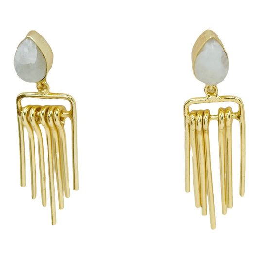 Charmed Moonstone Dangle 18K Gold Plated Earrings